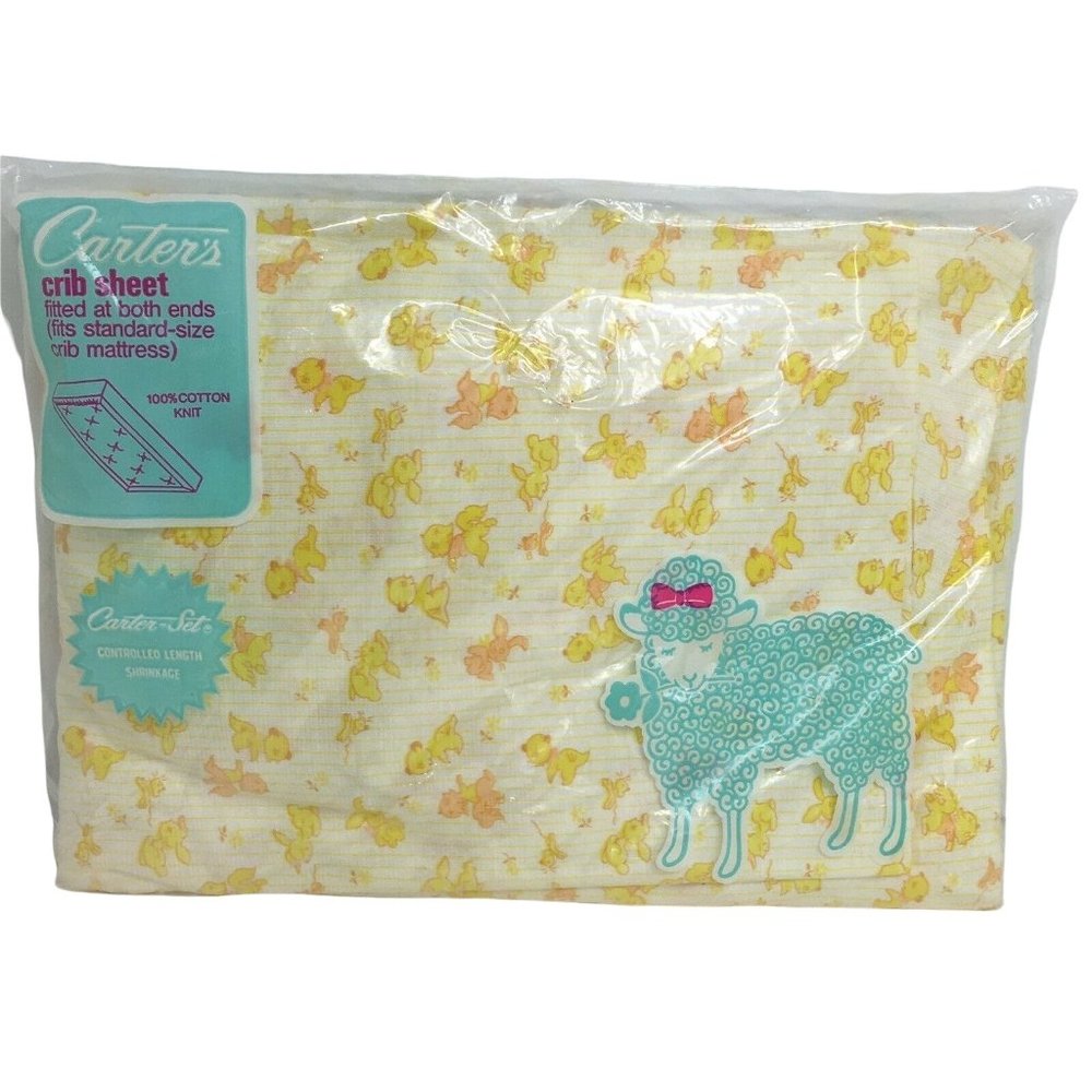 Carters Vintage Fitted Baby Crib Sheet Mid Century Yellow Animals Nursery